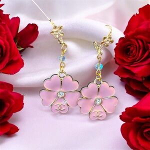Earrings - pink and gold with sparkle